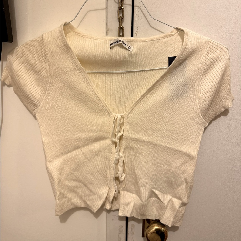 Abercrombie White Sweater Blouse Tie Front Crop